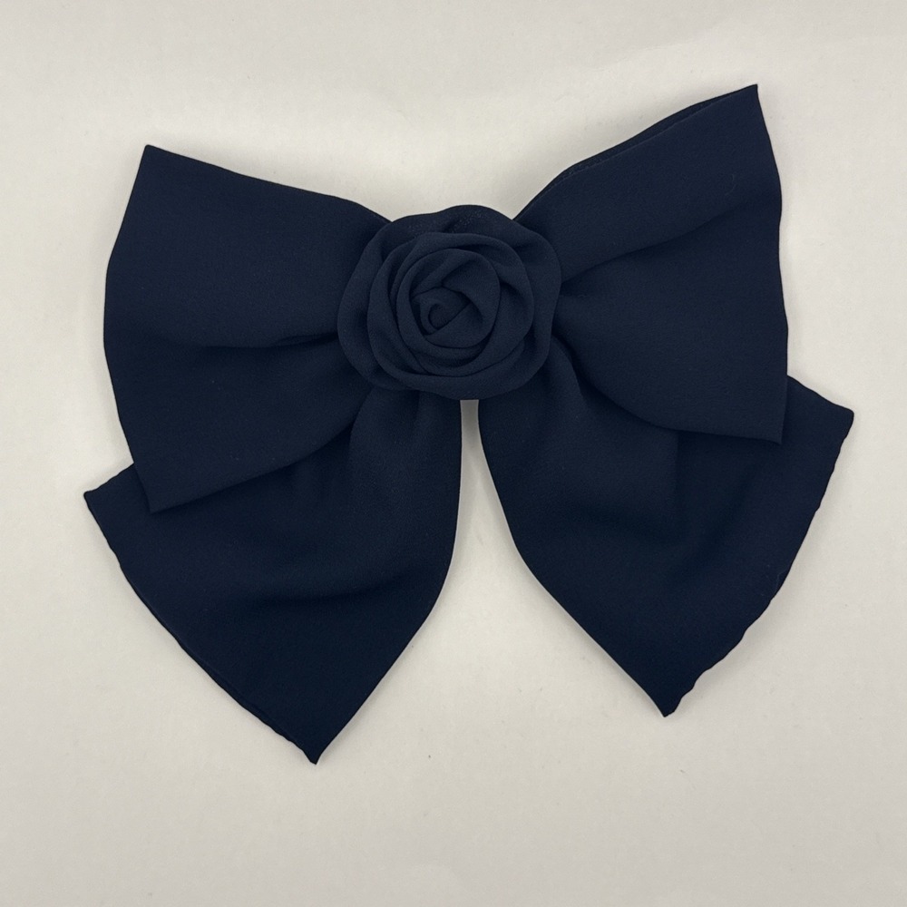 Vintage Hair Bow Clip Navy Blue Rosette Bow Cottagecore Dreamy Romantic Coquette